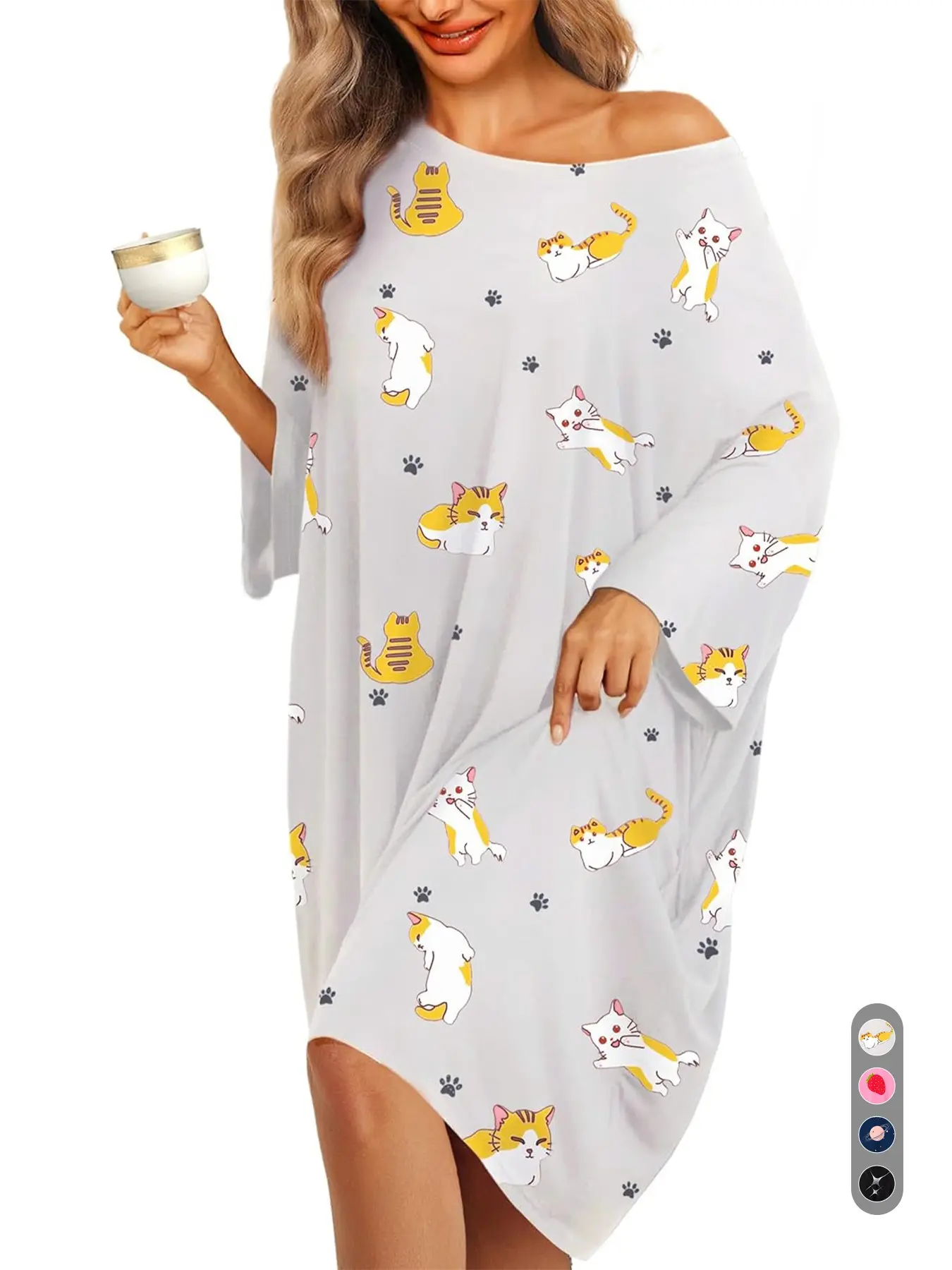 Plus Size Nightgowns for Women, Oversized Sleep Loungewear Tshirts Dress, Nightdress Sleepwear, Long Sleeve, Loose-Fitting, All Seasons, Soft Organic Textile, Casual Style, Nightwear