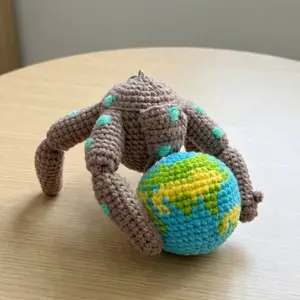 Crochet Rocky Keychain Holding Earth, Project Hail Mary Amigurumi, Handmade Spider, Unique Sci-Fi Gift, Nerd Gift