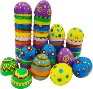 30 PCS Pre-Filled Plastic Easter Eggs with Prints 6 Bright Colors Assorted, Reusable Fillable Eggs for Easter Egg Hunt, Party Favors, Basket Stuffers, Kids Easter Decorations & Supplies