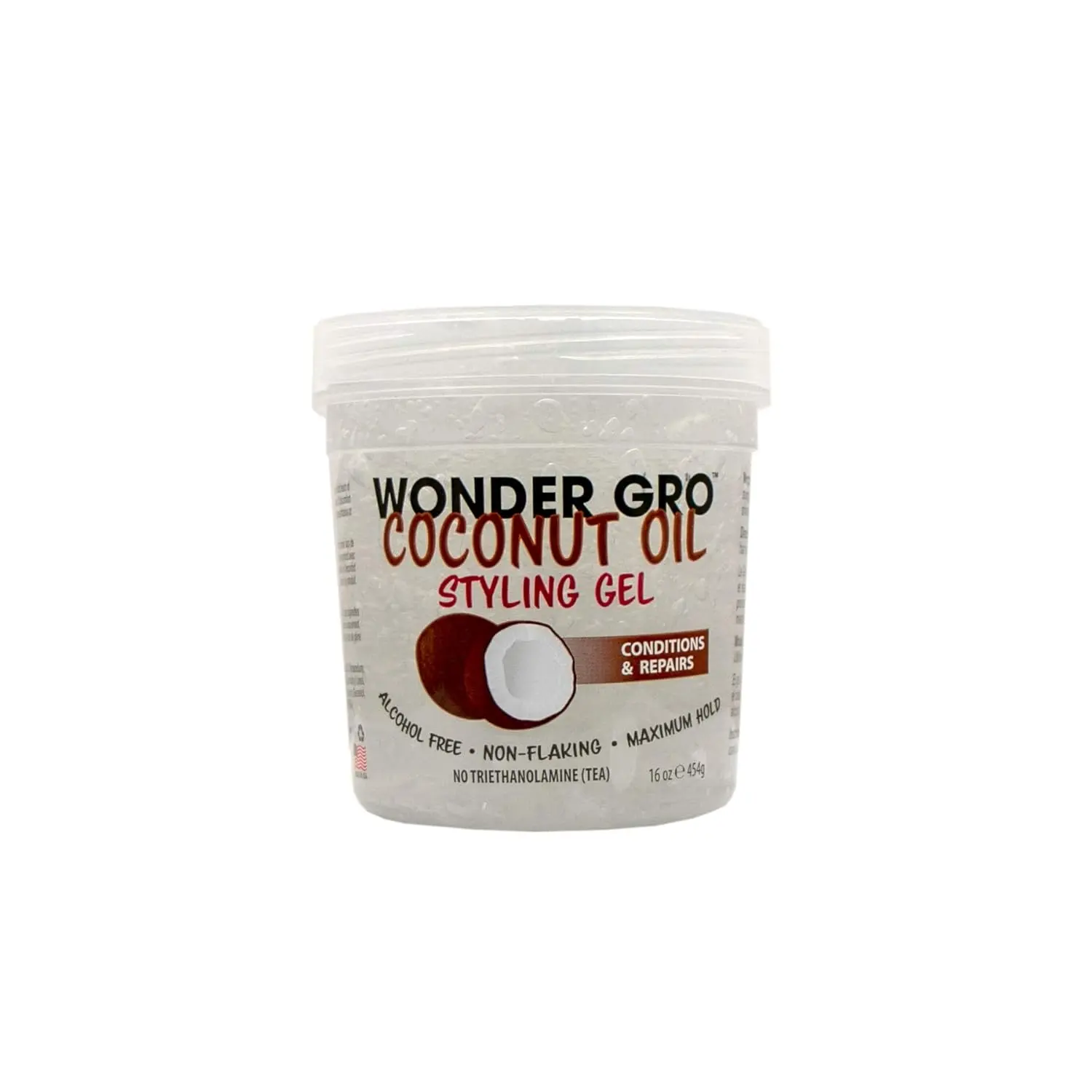 Wonder Gro Coconut Oil Hair Styling Gel - 16 fl oz Hydrating Moisturizer Haircare Gel with Maximum Hold, Non-Flaking, Alcohol-Free, Frizz-Control for Dry Hair