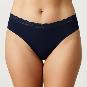 Laser Cut Rib Thong with Lace Waist
