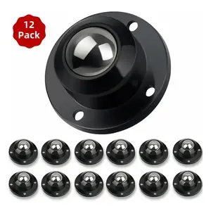 12 Pack Self Adhesive Caster Wheels for Furniture, Storage Box, Trash Can - Stainless Steel Universal Pulley 360 Degree Rotating Swivel Wheels 28 LBS Load Capacity Per Wheel - Black