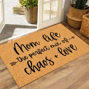 Mom Life "Chaos + Love" Doormat – Funny "Perfect Mix of Chaos & Love" Quote Design, Non-Slip Mat for Moms, Perfect for Front Door Decor