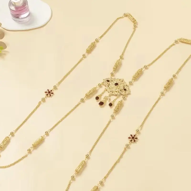 Moroccan Shammar; Luxurious Caftan Body Accessory Golden-Plated Shoulder Strap | Non-textile Metal Material, Tassel Detail
