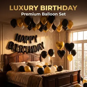 1/42pcs 16 Inch Black Happy Birthday Aluminum Foil Balloons And Black, Gold, White Latex Balloons, Black And Gold Love Balloon Set, Happy Birthday Foil Balloon Party Decoration, Baby Party Decoration, Baby Shower