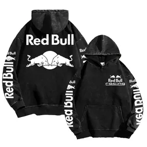 Retro Black White Racing Redbull Racing Washed Hoodie Rebel8 MotoGP World Champion Enthusiast Apparel Streetwear Akrapovic Shoei Helmet Racing Team Super Motorsports Clothing Riders Motocross Off-Road Dirt Bike Fan Gear Cotton For Moto Fan