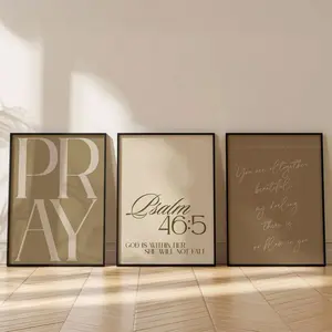Set of 3 Bedroom Art, Neutral Christian Decor, Jesus Word Wall Art Minimalist Girl Room Decor, Bible Verse Scripture Wall Art Religious Decor