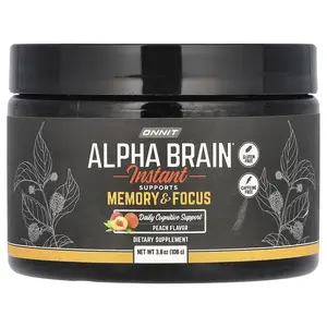 ONNIT Alpha Brain Instant Edible Dietary Supplement - Peach Flavor, 3.8 oz, Healthcare Support for Optimum Memory, Focus & Brain Health