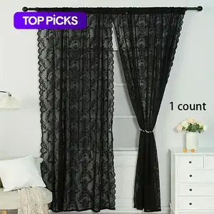 Retro Pattern Textured Sheer Curtain, Window Curtain, 1 Count Lightweight Lace Decorative Curtain for Home, Living Room & Bedroom, Home Decor Supplies