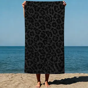 Black Leopard Print Microfiber Beach Towel - 31.5"x63" Sand Free Quick Dry Towel, Dark Charcoal Cheetah Pool Towel, Edgy All-Black Swim Towel for Men & Women