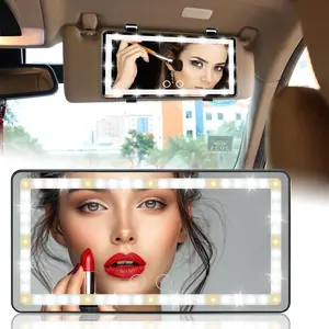 DIBMS Car Visor LED Vanity Mirror, Rechargeable Makeup Mirror With LED Lights for Car Truck SUV Rear View Sun, Shading Cosmetic Touch Screen for Cars (Black)