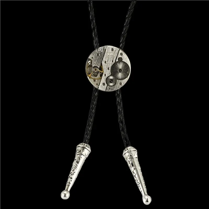 GTHIC Vintage Patina Steampunk Gear Design Brass Bolo Tie, Unisex Adjustable Alternative Jewelry Accessory for Men, Steampunk Fashion