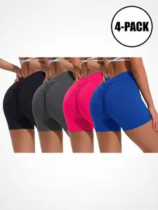 4-Pack High Waisted Butt Lifter Shorts for Women, V Waist Ruched Booty Lift Yoga Shorts, Seamless Tummy Control Workout Biker Shorts, Athletic Shorts for Gym Daily Wear, Stretch Shorts