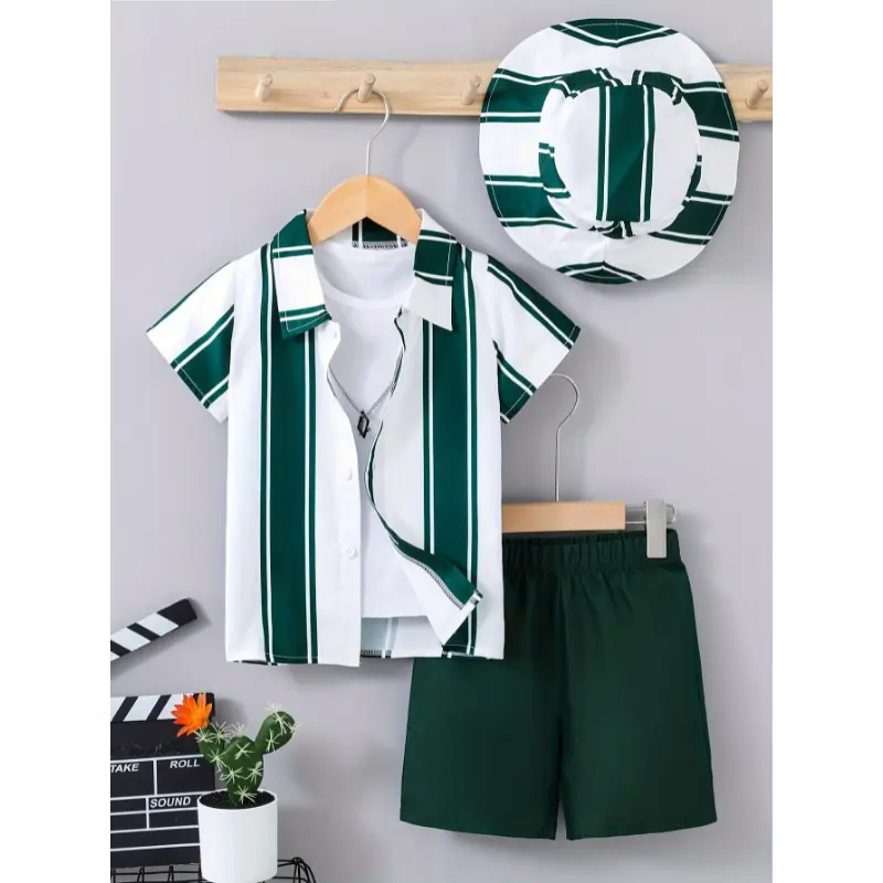 Children's Autumn and Winter Fashion Flannel  Two-piece Set  Toddler Kid's Clothes For Spring Fall Winter Daily & Outdoor Wear 3pcs set of casual striped short-sleeved shirt with turn-up collar, workwear pocket shorts and hat for boys, comf