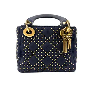 Pre-owned Dior Denim Crossbody Bags Mini Cannage Studded Supple Lady satchel DR448