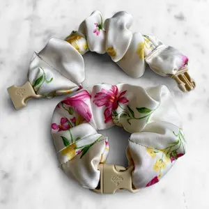 Lily Ivory Floral Buckle Scrunchie - No Snagging, No Tangles