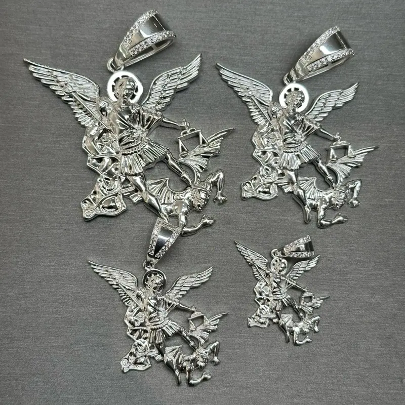 S925 San Miguel Arcángel with Cz stone Pendant Necklace Personalized Pendant Necklace