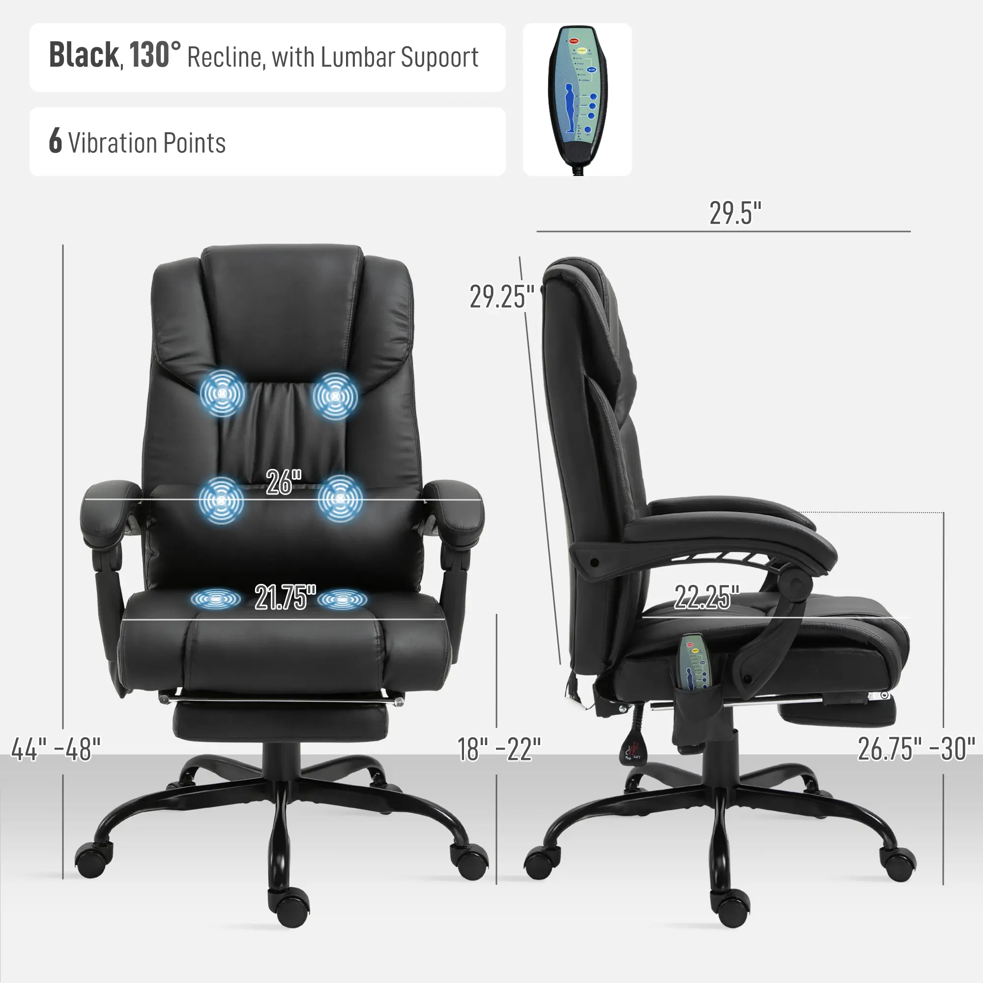 Black, 130° Recline
