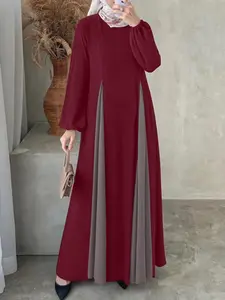 Women's Colorblock Long Sleeve Maxi Dress, Modest Style Dress, Casual Round Neck Dress for Daily Wear, Ladies Clothes for All Seasons, Long Sleeve Dresses