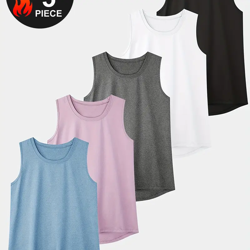 Women's 5-Pack Quick Dry Loose Fit Polyester Blend Sports Tank Tops - Sleeveless, Breathable, High Stretch Workout Sets for Women, Biking, Everyday Active Fitness Gym Yoga Singlets
