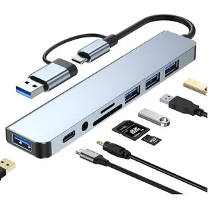 USB C Docking Station 8-in-1 Hub Adapter with HDMI, 100W PD, USB 3.0, SD/TF, Audio Jack – Multiport Hub for MacBook, iPad, Steam Deck, Windows Laptop, Android