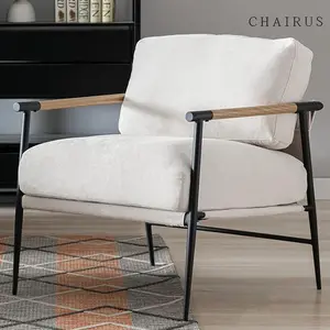 CHAIRUS Metal Frame Modern Accent Chair - Chic & Classic Style Ergonomic Support Armchair for Contemporary Living Room, Fabric Upholstered Mid Century Lounge Chair for Bedroom, Beige Minimal Armchair, Chic Armchairs