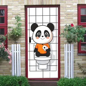 2pcs Cute Panda Bathroom Wall Stickers Cartoon Animal Toilet Decorative Stickers Self Adhesive Waterproof Bathroom Tile Decals Kids Room Restroom Creative Wall Decor Home Decor Supplies