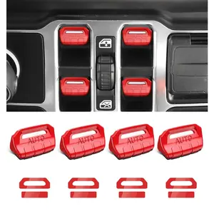 4 PCS Upgrade Window Switch Button Cover For Jeep Wrangler JL,JLU 2018-2025 & Gladiator JT 2020-2025 Interior Accessories(Bright Red)