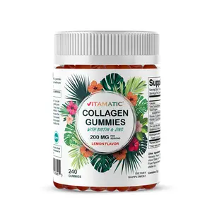 Vitamatic Collagen Gummies with 200mg Biotin & Zinc - Beauty Dietary Vitamin Supplement for Skin Care, Healthy Skin Support - 240 Lemon Flavor Natural Tropical Taste Gummies