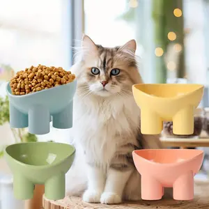4 Pack 5.43*3.54inch Raised Cat Food Bowl Raised Cat Bowl Vomit-Proof Tilted Raised Cat Food Bowl Whisker Friendly Raised Cat Tray Plastic Tilted Standing Bowl for Pet Feeders (Cute Colors)