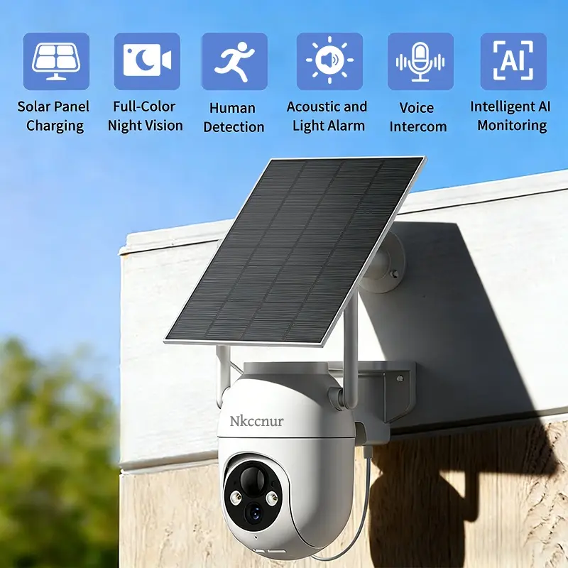 NKCCNUR  1pc Outdoor Waterproof Solar Powered Camera, WiFi Connection, 2.5K HD Resolution, Pan-Tilt Rotation, AI Smart Motion Detection, Sound & Light Alarm, Two-Way Audio, IP66 Waterproof, Ideal for Home & Farm Use