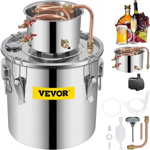 VEVOR Alcohol Still 3Gal/12L Stainless Steel Alcohol Distiller Copper Tube Home Brewing Kit Build - in Thermometer for DIY Whisky Wine Brandy, SilverVEVOR Super Brand Day
