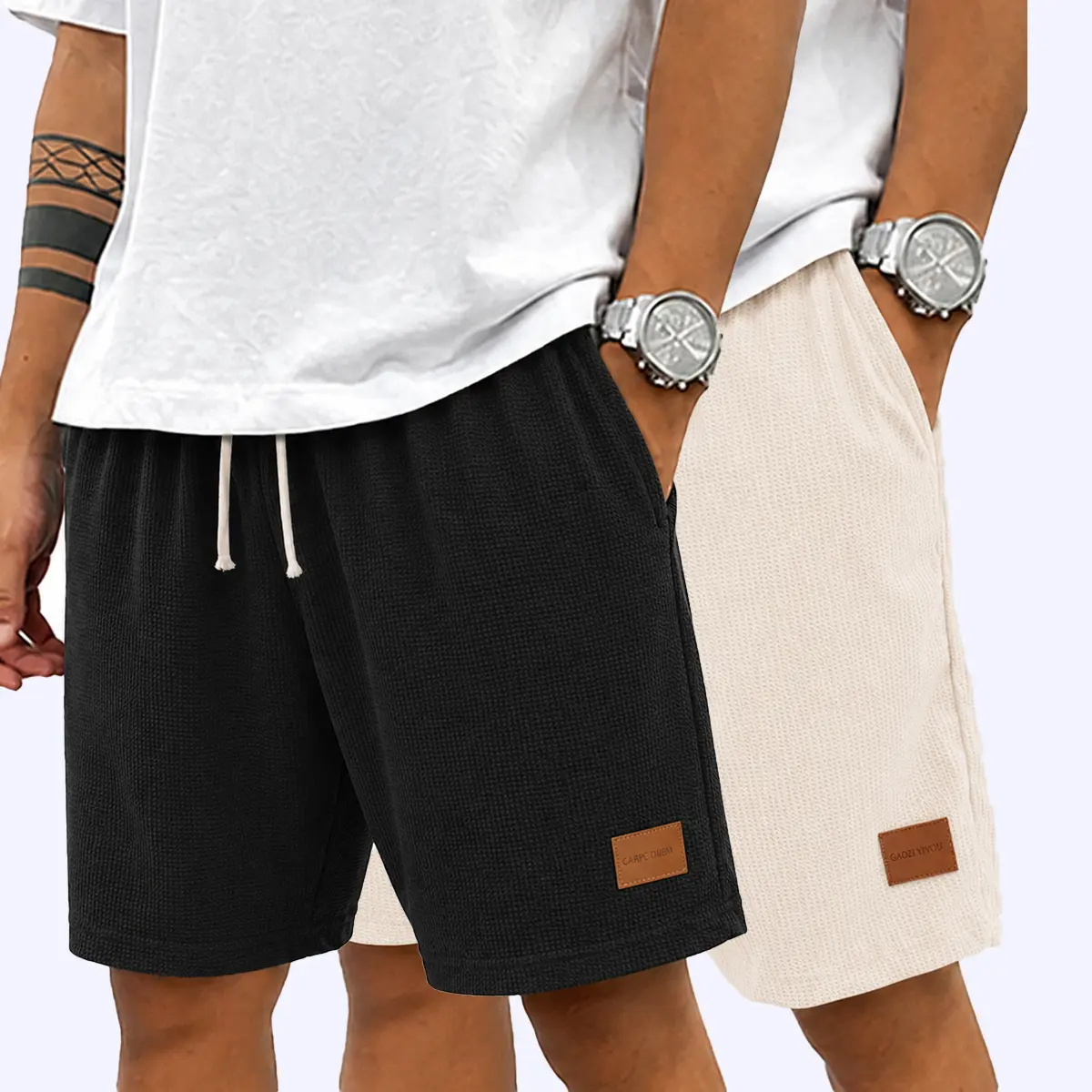 Men's Shorts 2-Pack, Stylish Casual Waffle Loose Fit Summer Wear, Breathable Polyester with Elastic Waistband