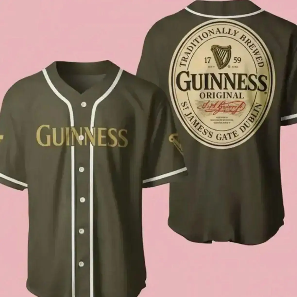 Army Green Guinness Baseball Jersey Gift For Beer Lovers, Guinness Jersey Shirts, Baseball Shirt, Jersey Shirt, Baseball Fans Shirts LY1 N9S