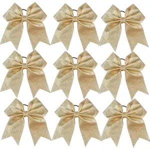 9pcs Large Glitter Cheer Bows Suitable for Cheerleader, Handmade Shiny Hair Bows with Ponytail Holders for Softball, Events, Recital - Elegant Hair Ties for Cheerleading Hair
