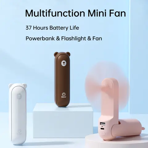 JISULIFE Rechargeable Personal USB Charging Fan - 4500mAh Power Bank, Flashlight, Makeup-Friendly, 19h Speed 1 Cooling, Multifunctional EDC Gear for Girls, Birthday Travel Gifts