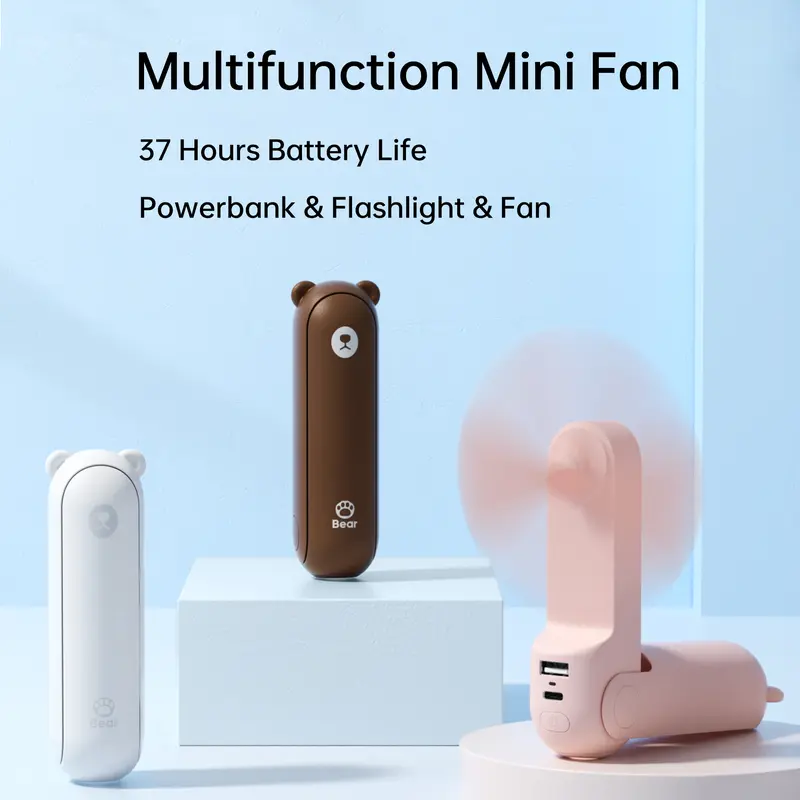 JISULIFE Rechargeable Personal USB Charging Fan - 4500mAh Power Bank, Flashlight, Makeup-Friendly, 19h Speed 1 Cooling, Multifunctional EDC Gear for Girls, Birthday Travel Gifts