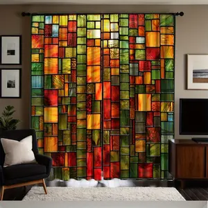 High-Quality Digital Curtain Series, Vibrant Glass Patchwork Design, Ideal for Living Room & Bedroom Decor, Lightweight Fabric, Window Curtain