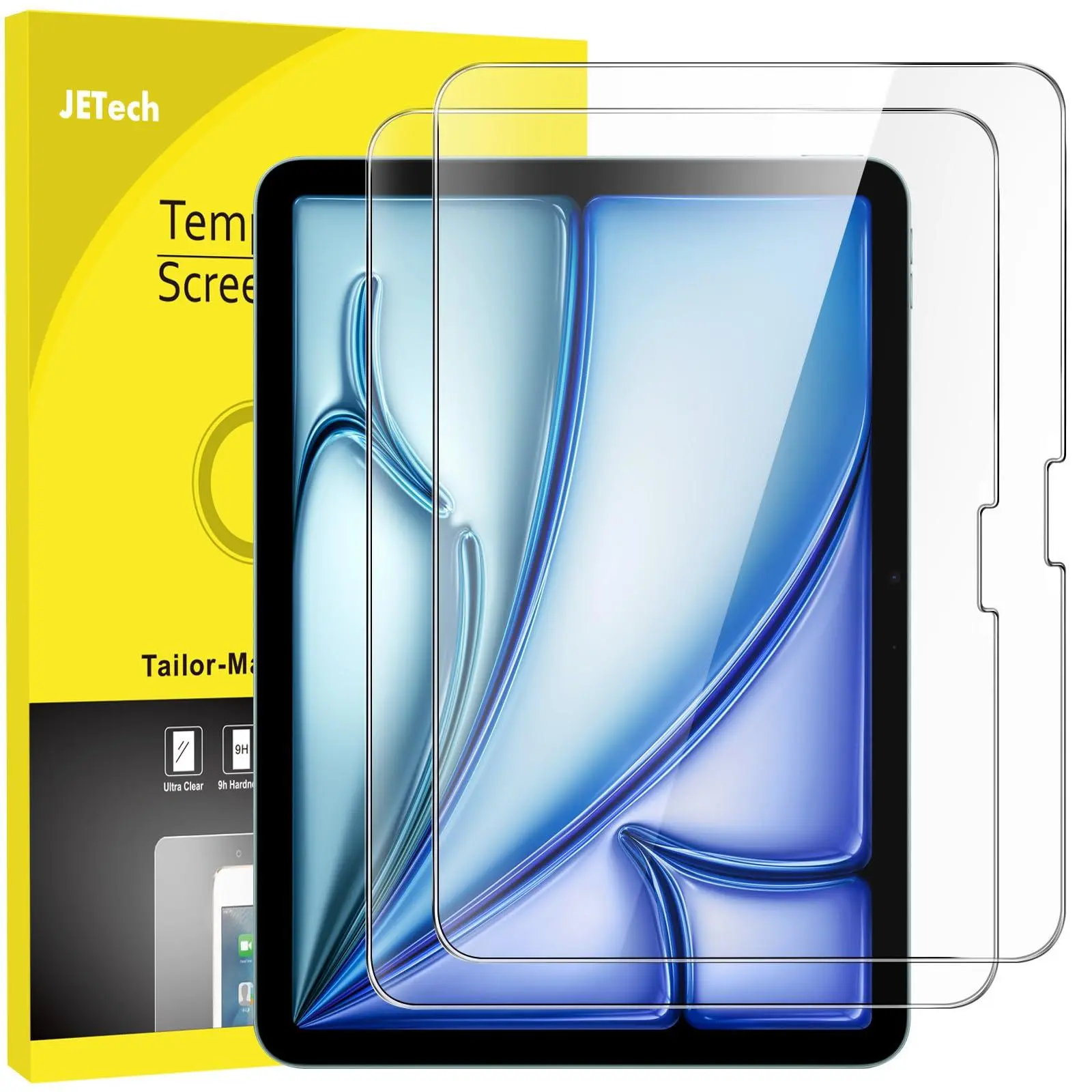 JETech Tablet Screen Protector Accessories for iPad Air 11-Inch M4/M3/M2 (2026/2025/2024), 9H Hardness Tempered Glass Film, HD Clear, Fingerprint Proof, 2-Pack