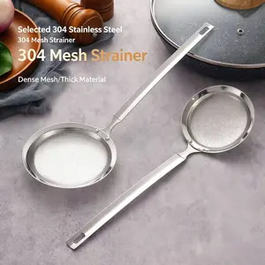Multi-Use Stainless Steel Fine Mesh Strainer Ladle, Anti-Scald Long Handle Skimmer for Oil, Broth, and Food Residue, Ideal for Home Cooking and Frying