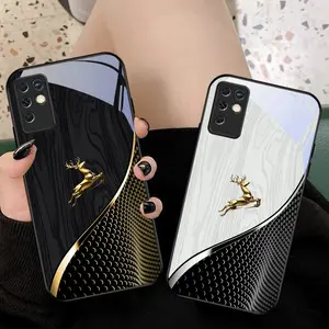 Golden Deer Shape Phone case suitable for Infinix Note 10 Pro/11 Pro/12 G96/40 4G/40 Pro 5G/30 Pro/40 Pro+ 5G/50 Pro 4G/50 Pro+ 5G/50S/50X 5G/Smart 8 plus/5/6/7/8 Pro/8/9/10 Plus Black glass protective case