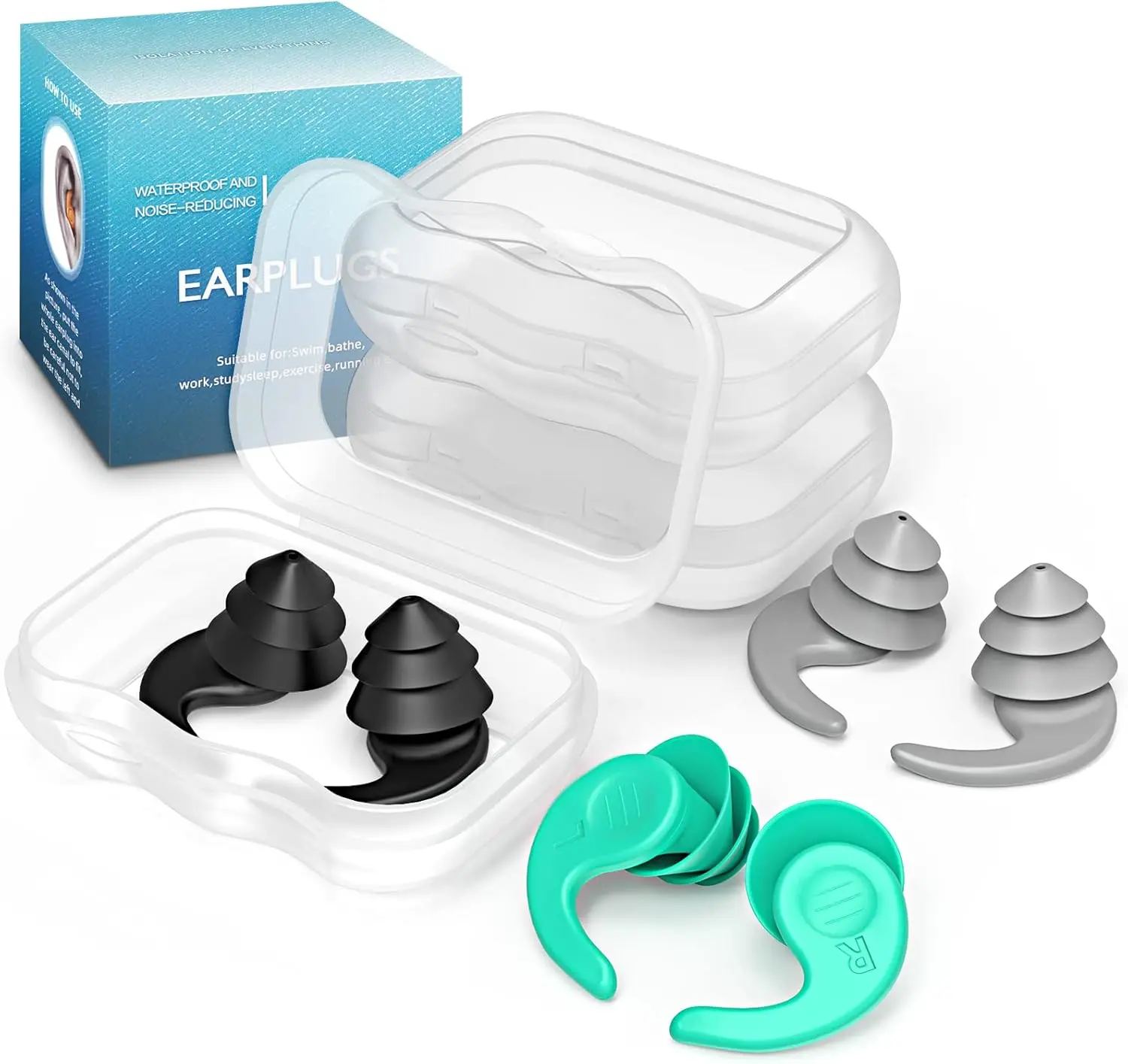 3 Pairs Silicone Swimming Earplugs for Adults & Kids, Reusable Waterproof Ear Protection with Ergonomic Fit & Bonus Nose Clip, Pool-Style Swimming Earplugs, Swimming Accessories, Secure Fit