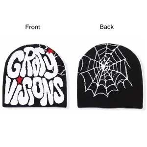 Y2K Gothic Spider Web Beanie - Trendy Stretchy  Spring Summer Hat for Women & Men - Cozy Soft Knit Skull Cap - Machine Washable - Viral Tiktok Fashion Accessory