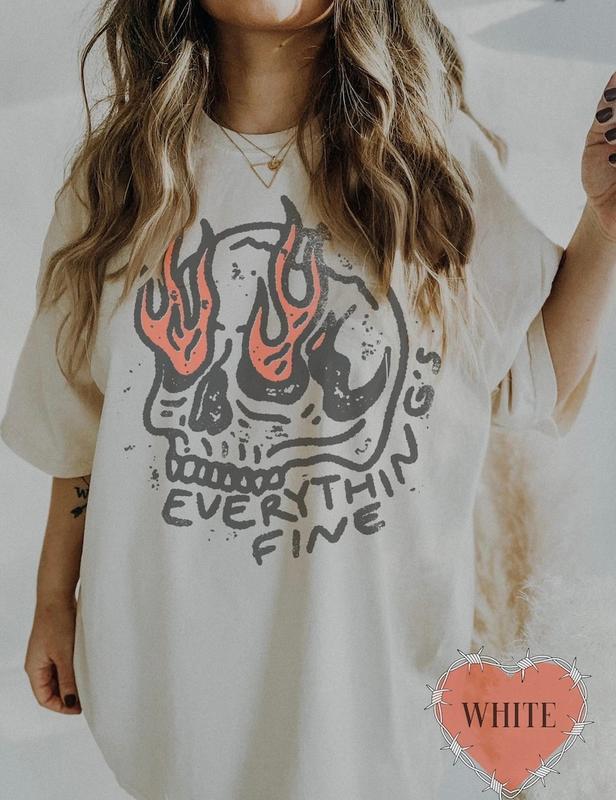 Comfort Colors Everything Is Fine Shirt Skull Tee Boho Vintage Tee Trendy Graphic Tee Skull Rebel Rock n Roll Grunge Edgy Outfit Boho Hippie