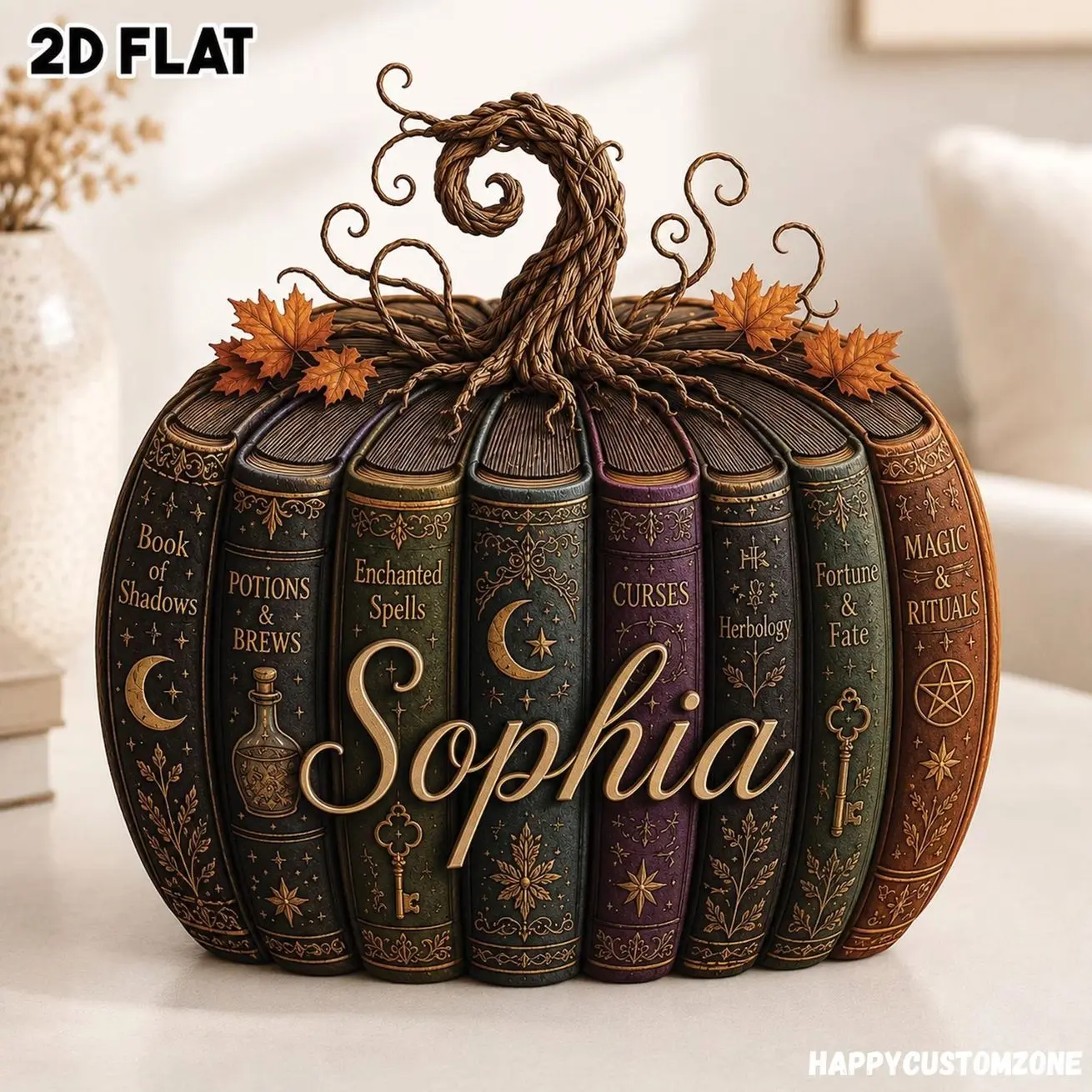 Custom Witch Book Pumpkin Wooden Block, Personalized Fantasy Library Decor, Book Lover Gift,Custom Wooden Block, Autumn Tabletop Centerpiece
