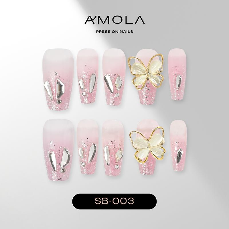 (Buy 2 Get 1) AMOLA - Press on nails Spinning Collection - SB-003 Handmade Press-On Nails [Free Tools with 3M Glue Tabs] Reusable, Long-Lasting, Salon-Quality