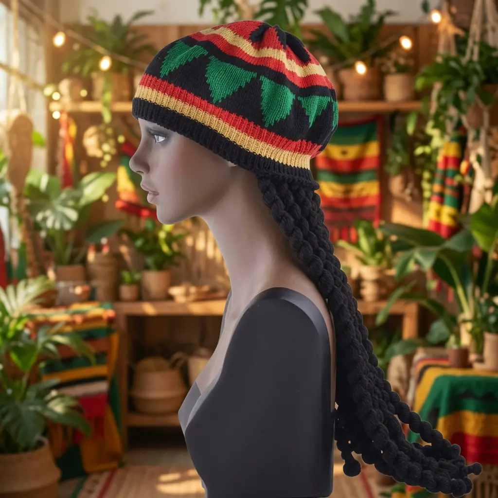 Funky Reggae Knitted Hat with Multi Color Dreadlocks, Jamaican Style Wool Beret for a Halloween Party, Costume Festival Wear, Multi Color Hats, Rainbow, Accessories, Colorful, Fake Braided Hat homedecor,back to school,back to school haul
