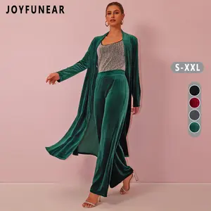 [US shipping]Joyfunear Women's Velvet Long Cardigan and Wide-Leg Pants Set