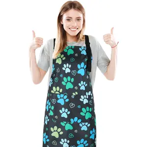 Dog grooming waterproof apron with 2 pockets, cute animals puppy dog pets apron