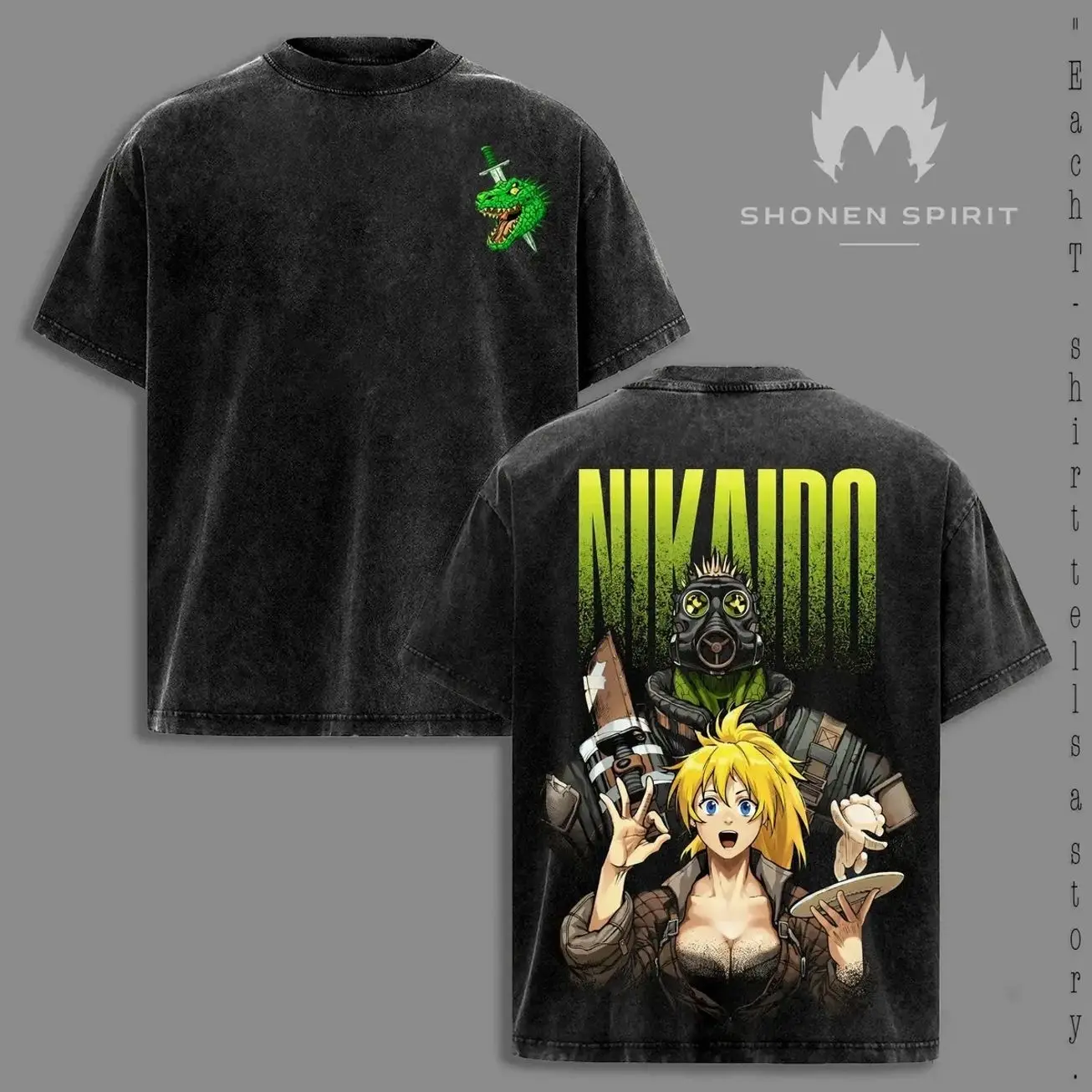Nikaido Dorohedoro Shirt | Sorcerer Hunter Anime Graphic Tee, Caiman & Nikaido Dark Fantasy Design, Vintage Washed Unisex Streetwear For Dorohedoro Fans & Anime Street Style WJ5